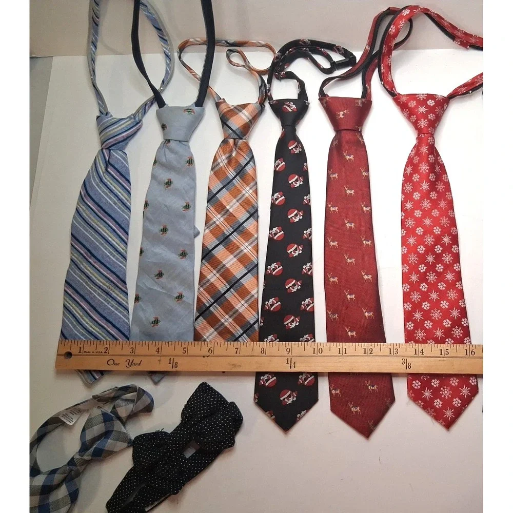 Lot of 6 Boys Zipper Pre-Tied Neckties & 2 Bow Ties Assorted Brands Colors